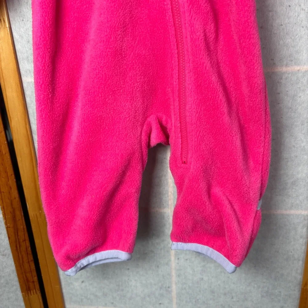 Columbia Fleece Bunting 0-3 Months Pink Hooded Bear Ears‎ Zip Up Snowsuit